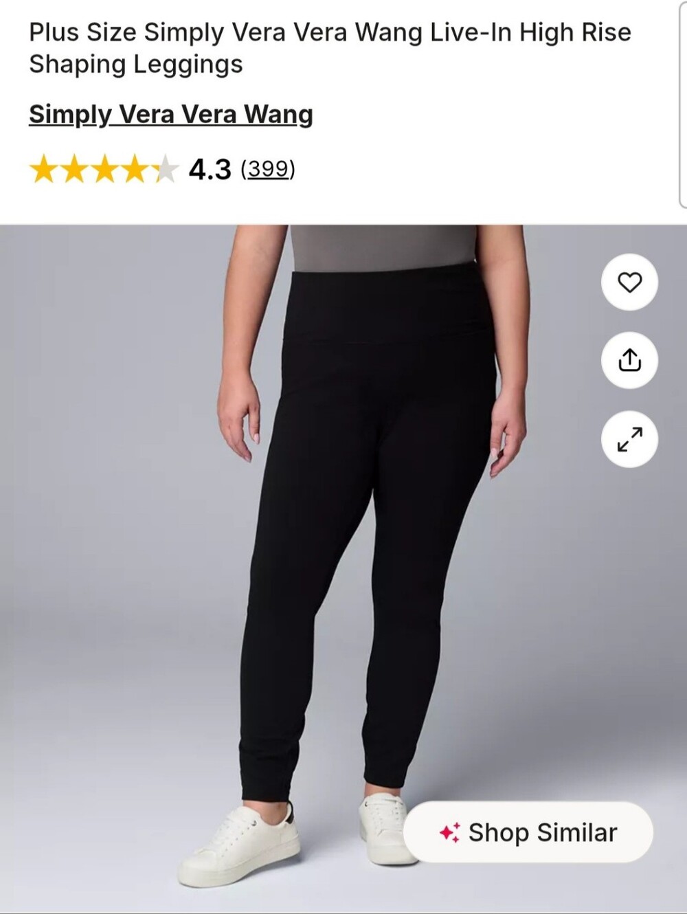 Simply Vera Vera Wang Black High-Rise Shaping Leggings - Plus Size